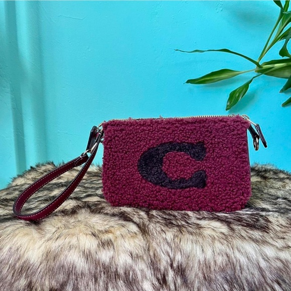 Coach CE691 Nolita 19 In Shearling With Coach Motif In Gold/Black Cherry - Picture 1 of 3